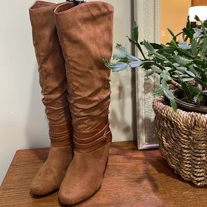 💓8 w/WIDE CALF tall faux leather tobacco colored